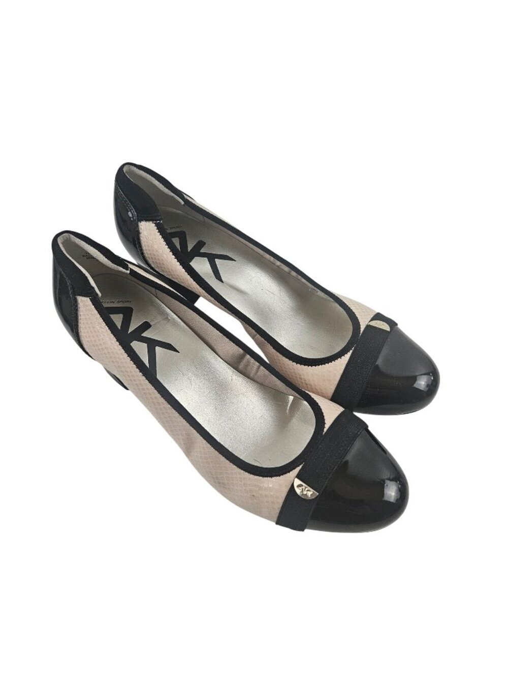 Anne Klein Sport Pumps Womens 10 Guardian Block Heel Tan Snakeskin Black Accents